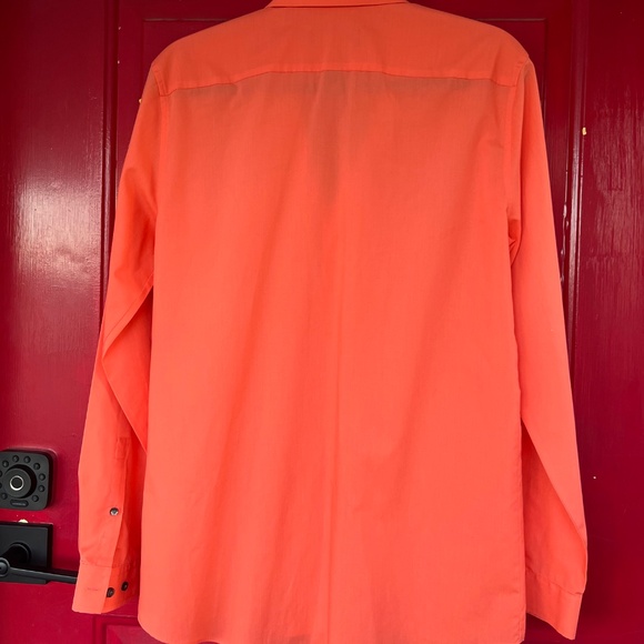 JF J Ferrar Orange Medium Long Sleeve Dress Shirt Fall Winter Business Office - Picture 4 of 5